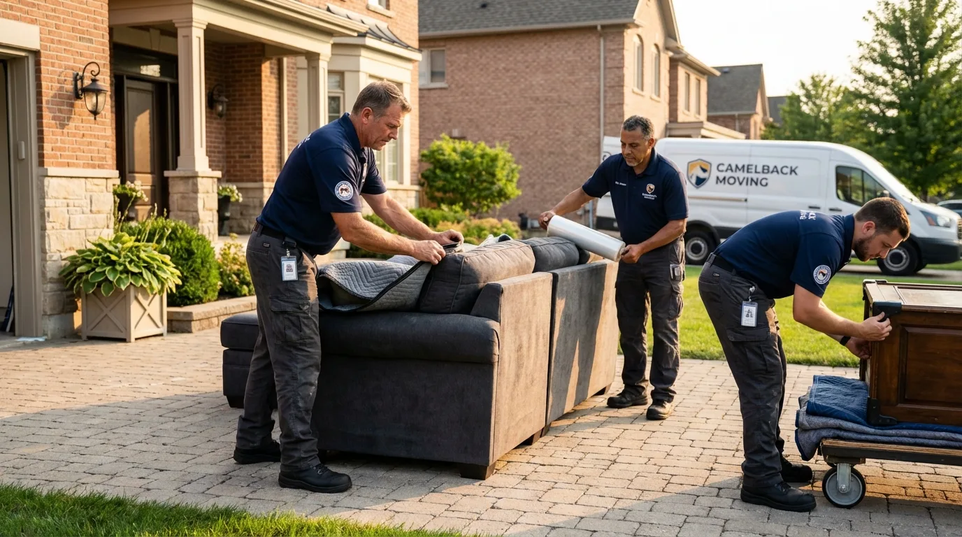 Large estate moving crew wrapping furniture in Williamstown, VT